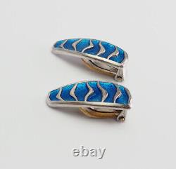 Vintage blue enamel sterling silver earrings Agnar Skrede D. Andersen Norway