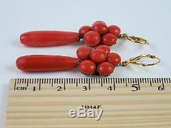 Vintage c1940s Huge Natural Sardinian Red Coral Sterling Dangling Earrings 5.8g