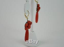 Vintage c1940s Huge Natural Sardinian Red Coral Sterling Dangling Earrings 5.8g
