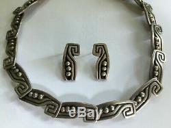 Vintage c. 1950 Margot de Taxco Sterling Silver Signed Necklace & Earrings Set