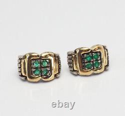 Vintage designer sterling silver 18k gold and emeralds earrings