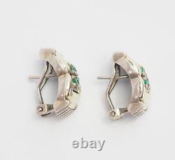 Vintage designer sterling silver 18k gold and emeralds earrings