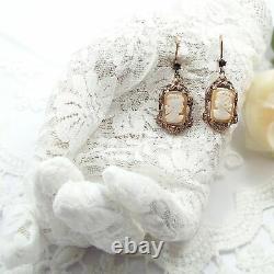 Vintage earrings with rare octagon shell cameos in Silver rosegoldplated 210323f