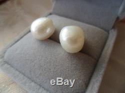 Vintage genuine Baroque Pearl Earrings Sterling Silver ear rings White Pearls