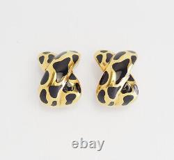Vintage gold plated sterling silver leopard print earrings Angelique de Paris