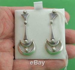 Vintage modernist ladies sterling silver drop earrings hallmarked EAJM Lon 1991