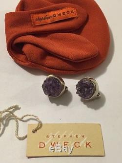 Vintage pair Stephen Dweck amethyst crust sterling silver 925 clip on earrings