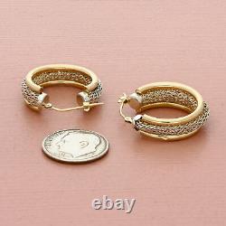 Vintage sterling silver & 14k gold mesh snap-post hoop (as-is) earrings