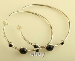 Vintage sterling silver Ippolita 925 three stone onyx hoop earrings