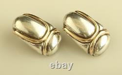 Vintage sterling silver and 14k gold cable half hoop shell earrings