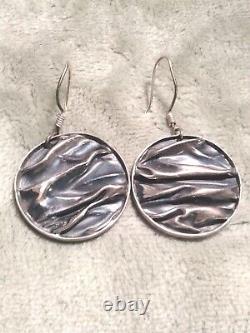 Vintage sterling silver earrings, wrinkled silver Mexico 925 Stamped