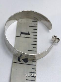 Vintage sterling silver hammered wide hoop earrings 18 Grams