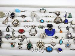 Vintage to Now Solid 925 Sterling Silver Single Stud Earrings Stone Lot 180 gr