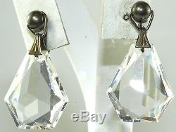 Vtg 30's Sterling Silver Czechoslovakia Czech Long Crystal Glass Screw Earrings