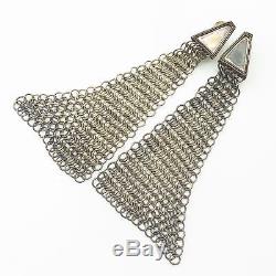 Vtg 925 Sterling Silver Armor Chainmail Design Long Dangling Earrings
