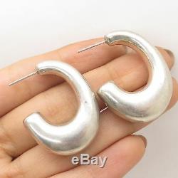 Vtg 925 Sterling Silver Hollow Half Hoop Earrings