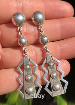 Vtg Alton Bedonie Navajo Native American Sterling Silver Ball Dangle Earrings