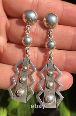 Vtg Alton Bedonie Navajo Native American Sterling Silver Ball Dangle Earrings
