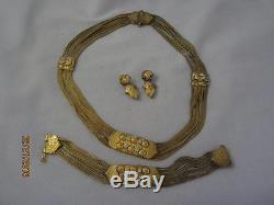 Vtg Anatoli Gold Washed Sterling Byzantine Necklace Bracelet Earrings Parure