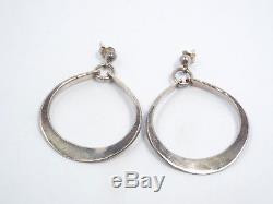 Vtg Anna Greta Eker AGE Norway Sterling Silver Modernist Dangle Hoop Earrings