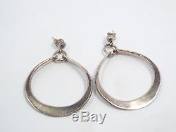 Vtg Anna Greta Eker AGE Norway Sterling Silver Modernist Dangle Hoop Earrings