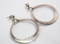 Vtg Anna Greta Eker AGE Norway Sterling Silver Modernist Dangle Hoop Earrings