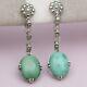 Vtg Art Deco Natural Turquoise Marcasite Sterling Silver Dangle Drop Earrings