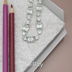 Vtg Art Deco Open Back Crystal Glass Sterling Silver Necklace Earrings Set