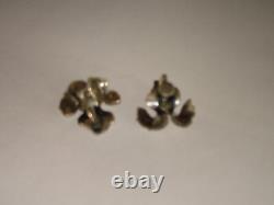 Vtg Beau Sterling Silver Earrings Three Prong Leaf Screwback Earrings 1950s