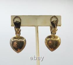 Vtg CAM-BER Earrings Hoops Heart Dangles Sterling Silver 925 Vermeil Jewelry