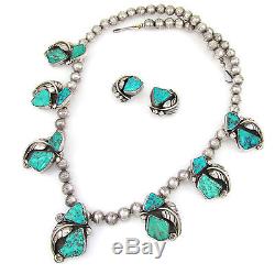 Vtg Cochiti FELICITA EUSTACE Sterling Carved Turquoise Necklace Earrings Set G