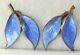 Vtg Denmark Sterling Silver David Andersen Blue Enamel Double Leaf Clip Earrings