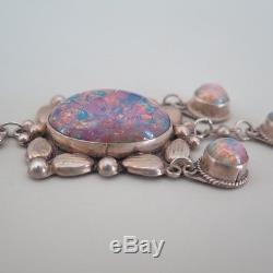 Vtg Early Mexican Sterling Silver Fiery Opal Foil Glass Necklace Earrings Set
