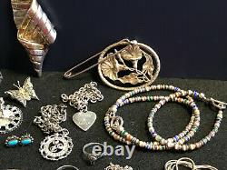 Vtg HUGE lot Sterling Silver Bracelet, Necklace, Pin/Brooch, Earrings, Ring