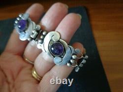 Vtg. Hecho En Mexico. 925 Sterling Silver Purple Stone Necklace & Braclet Set