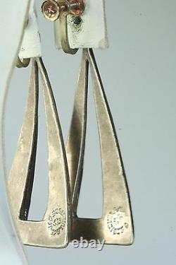 Vtg Iguala Mexican Sterling Silver Abalone Shell Tall Rectangle Hoop Earrings