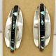 Vtg Inlay Onyx Fire Opal Earrings Zuni Sterling Silver Signed 14.1g Nm Estate