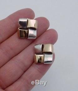 Vtg James Avery 14K Gold Sterling Silver Ribbon Pierced Earrings Showy! 23291