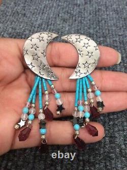 Vtg Kabana Southwestern Star Moon Sterling silver 925 Turquoise Pierce earrings