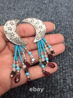 Vtg Kabana Southwestern Star Moon Sterling silver 925 Turquoise Pierce earrings