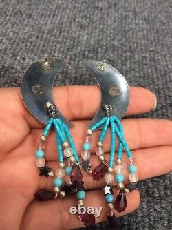 Vtg Kabana Southwestern Star Moon Sterling silver 925 Turquoise Pierce earrings