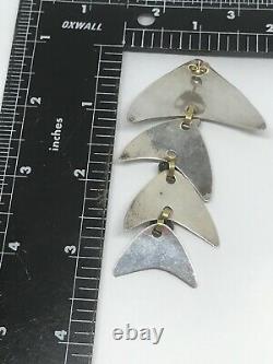 Vtg. Large Taxco Mexico Sterling Silver and Brass Fish Skeleton Earrings TR-70