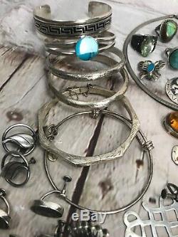 Vtg Lot Sterling Jewelry, Bracelets, Ring, Earrings, Brooch, Pendant, Necklace