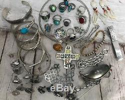Vtg Lot Sterling Jewelry, Bracelets, Ring, Earrings, Brooch, Pendant, Necklace