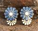 Vtg Margot De Taxco Mexico Sterling Blue & White Enamel Daisy Flower Earrings