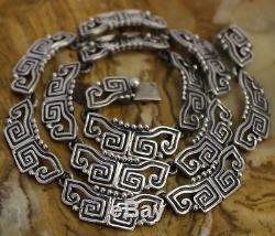 Vtg Margot De Taxco Mexico Sterling Silver Deco-Tribal Necklace Earrings TAXCO
