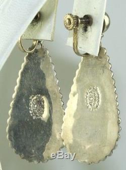 Vtg Mexican Sterling Silver Pierced Screw Onyx Dangling Earrings