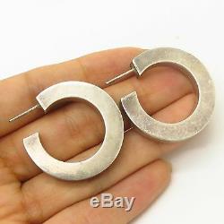 Vtg Mexico 925 Sterling Silver Chunky Hollow Hoop Earrings