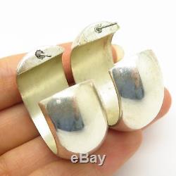 Vtg Mexico 925 Sterling Silver Large Wide Thick Hollow Hoop Earrings