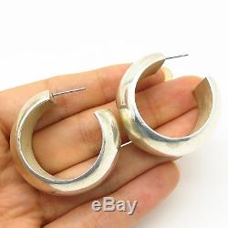 Vtg Mexico 925 Sterling Silver Large Wide Thick Hollow Hoop Earrings